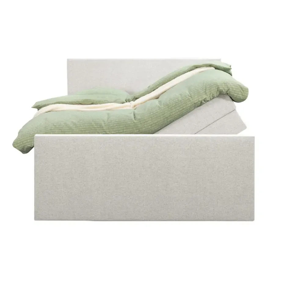 Boxspring met opbergruimte en voetbord Liv geblokt - lichtgrijs - 140x200cm