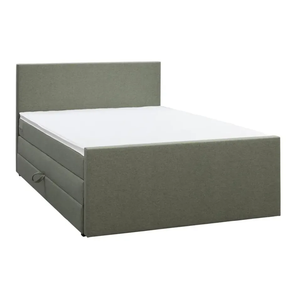 Boxspring met opbergruimte en voetbord Liv egaal - groen - 180x200cm