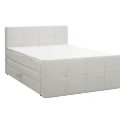 Boxspring met opbergruimte en voetbord Liv geblokt - ecru - 160x200cm