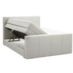 Boxspring met opbergruimte en voetbord Liv geblokt - ecru - 180x200cm