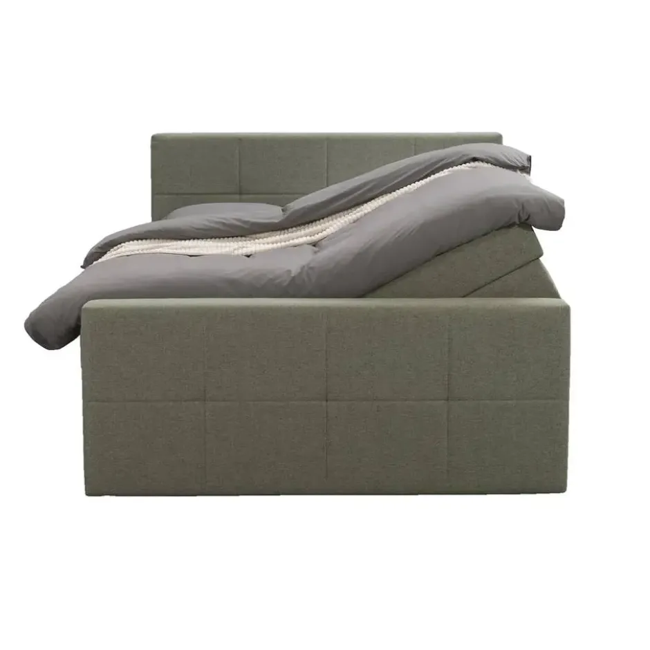Boxspring met opbergruimte en voetbord Liv geblokt - groen - 160x200cm
