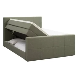 Boxspring met opbergruimte en voetbord Liv geblokt - groen - 160x200cm