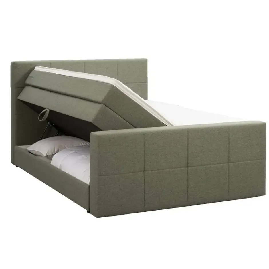 Boxspring met opbergruimte en voetbord Liv geblokt - groen - 160x200cm