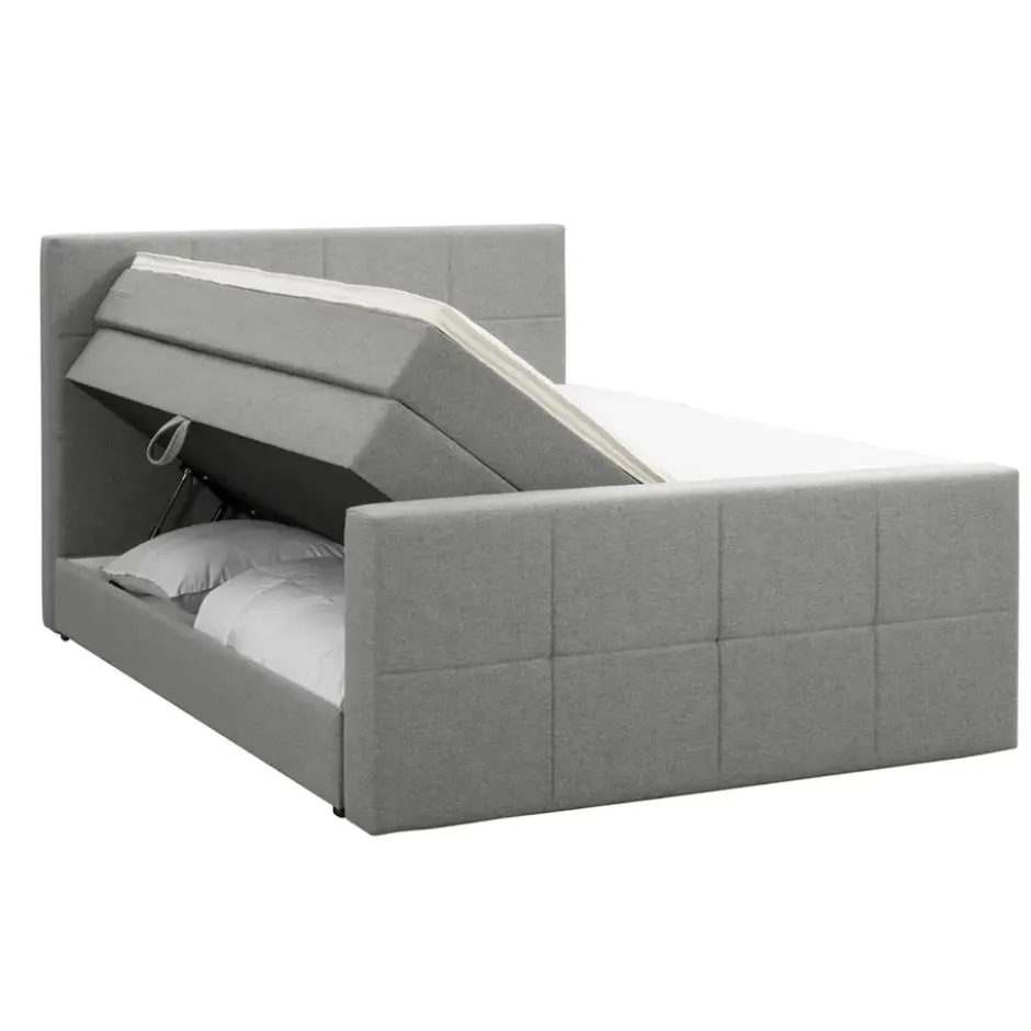 Boxspring met opbergruimte en voetbord Liv geruit - lichtgrijs - 180x200cm