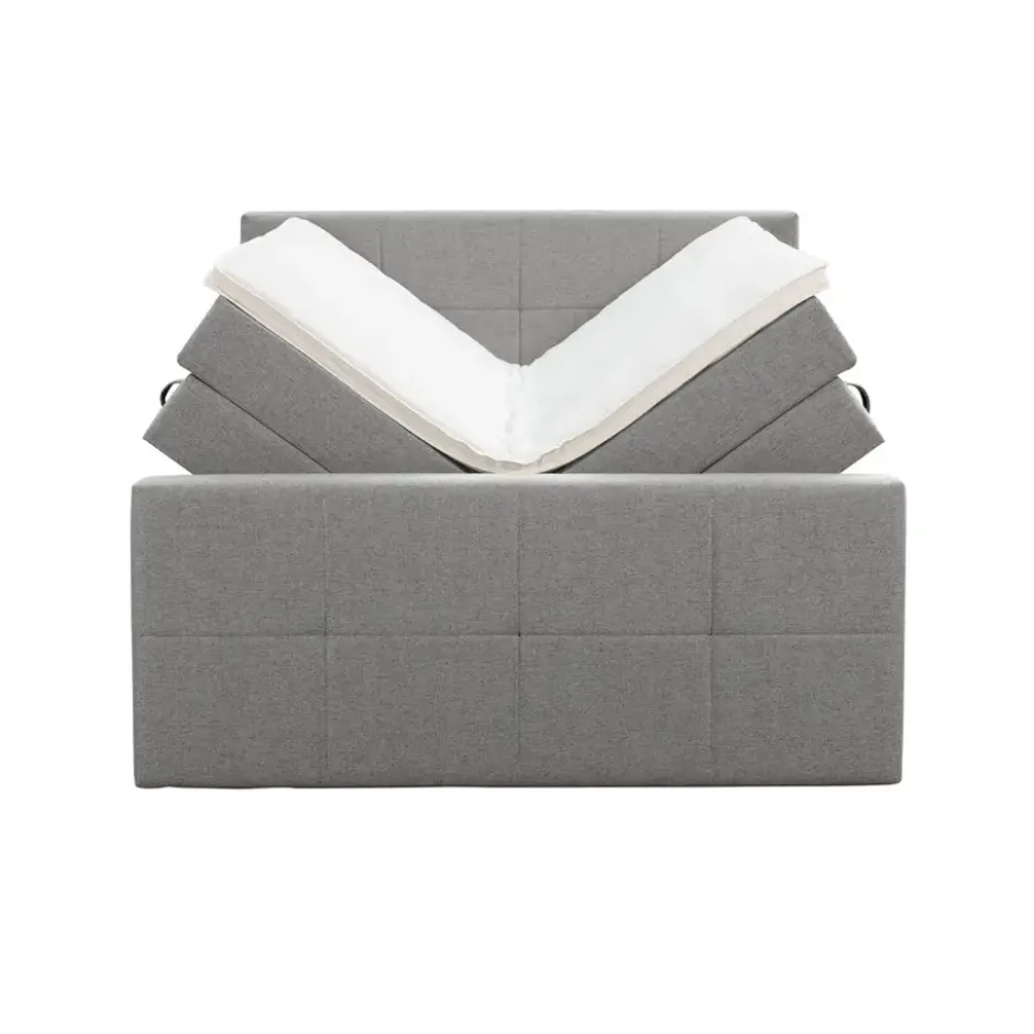 Boxspring met opbergruimte en voetbord Liv geruit - lichtgrijs - 180x200cm