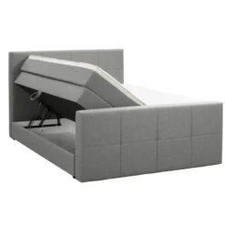 Boxspring met opbergruimte en voetbord Liv geruit - lichtgrijs - 180x200cm