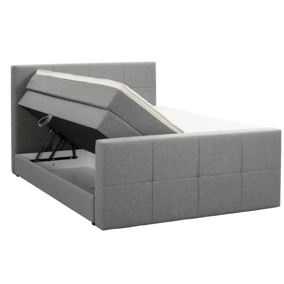 Boxspring met opbergruimte en voetbord Liv geruit - lichtgrijs - 180x200cm