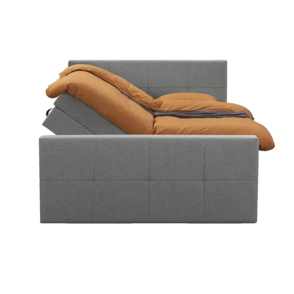 Boxspring met opbergruimte en voetbord Liv geruit - lichtgrijs - 180x200cm