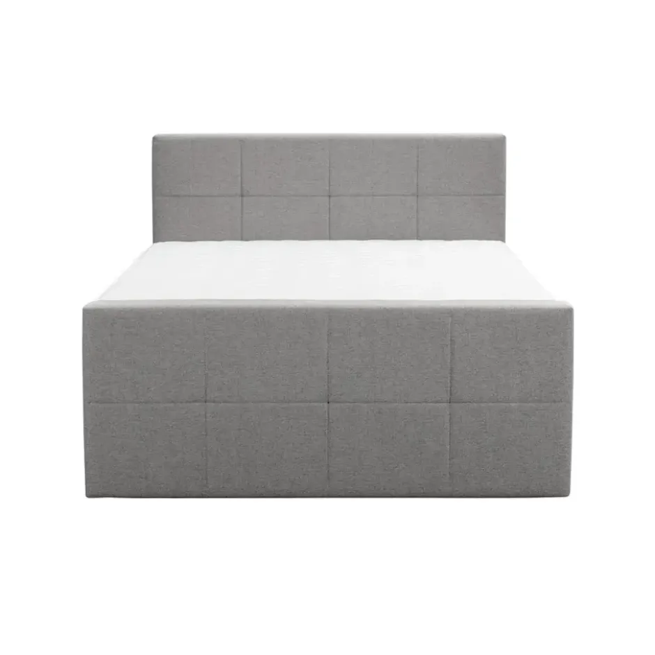 Boxspring met opbergruimte en voetbord Liv geruit - lichtgrijs - 180x200cm