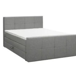 Boxspring met opbergruimte en voetbord Liv geruit - lichtgrijs - 180x200cm