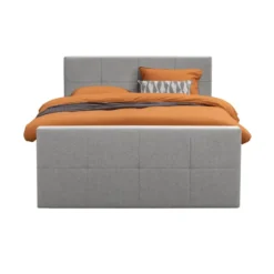 Boxspring met opbergruimte en voetbord Liv geruit - lichtgrijs - 180x200cm