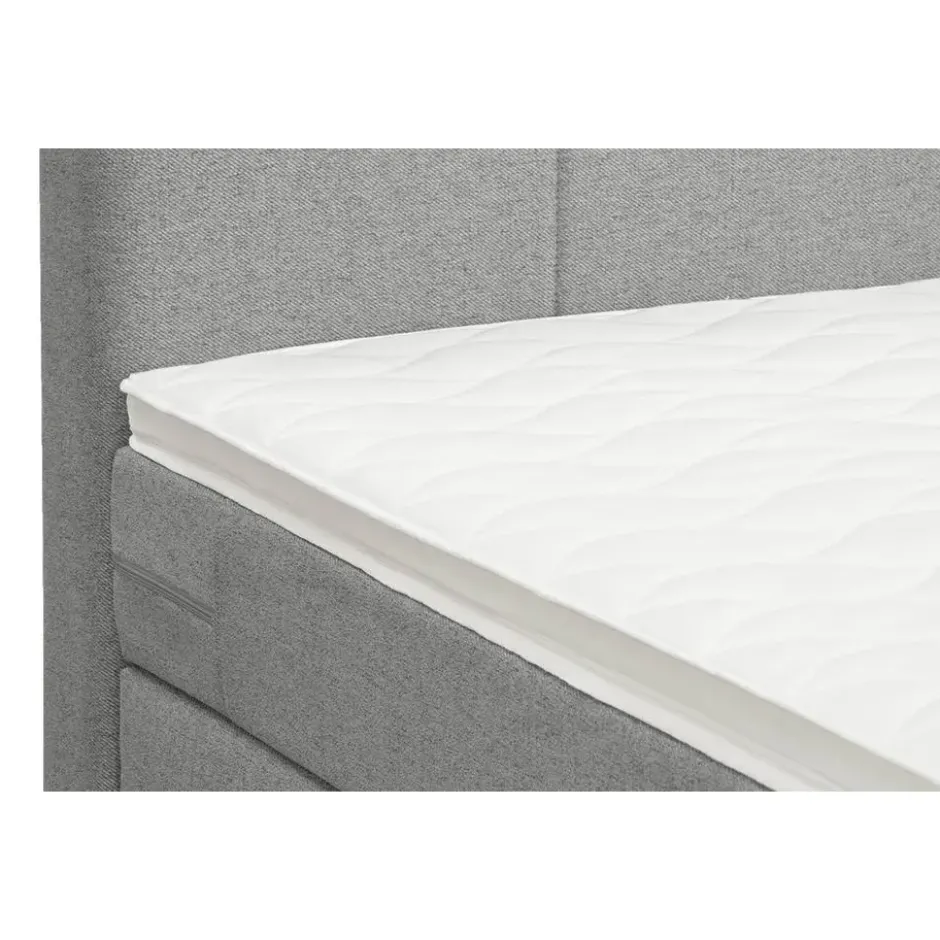 Boxspring met opbergruimte en voetbord Liv geruit - lichtgrijs - 180x200cm