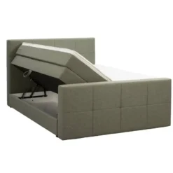 Boxspring met opbergruimte en voetbord Liv geblokt - groen - 140x200cm