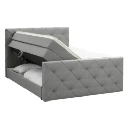 Boxspring met opbergruimte en voetbord Liv geruit - lichtgrijs - 160x200cm