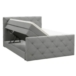 Boxspring met opbergruimte en voetbord Liv geruit - lichtgrijs - 160x200cm
