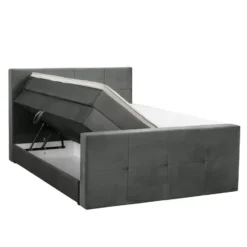Boxspring met opbergruimte en voetbord Liv geblokt - grijs - 180x200cm