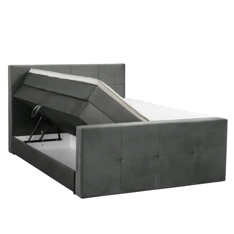 Boxspring met opbergruimte en voetbord Liv geblokt - grijs - 180x200cm
