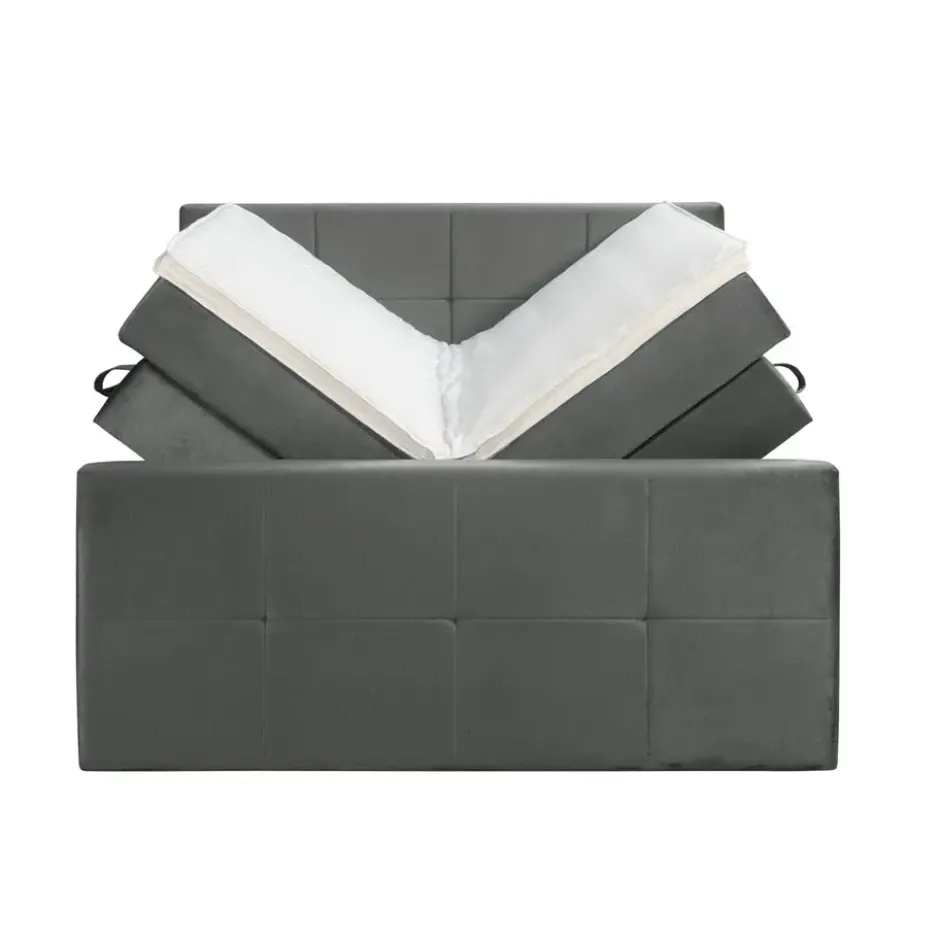 Boxspring met opbergruimte en voetbord Liv geblokt - grijs - 180x200cm
