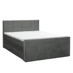 Boxspring met opbergruimte en voetbord Liv geblokt - grijs - 180x200cm