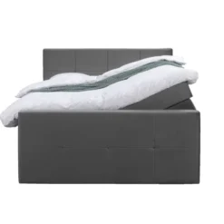 Boxspring met opbergruimte en voetbord Liv geblokt - grijs - 180x200cm