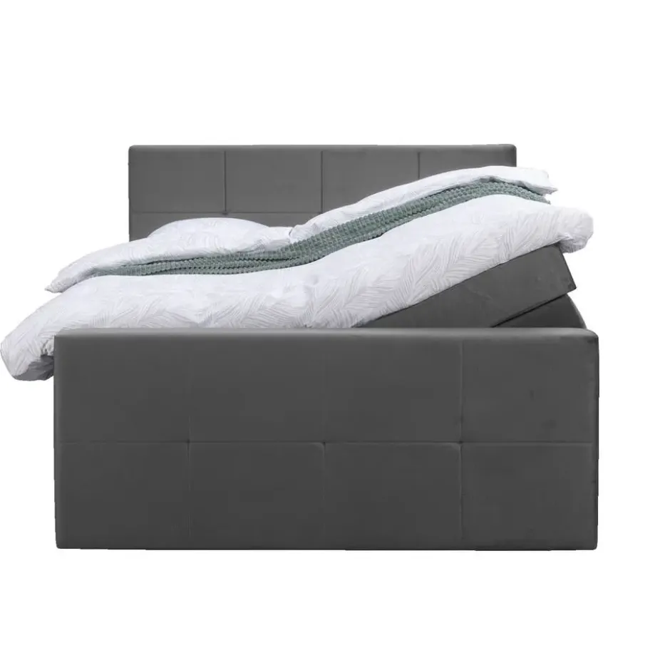 Boxspring met opbergruimte en voetbord Liv geblokt - grijs - 180x200cm