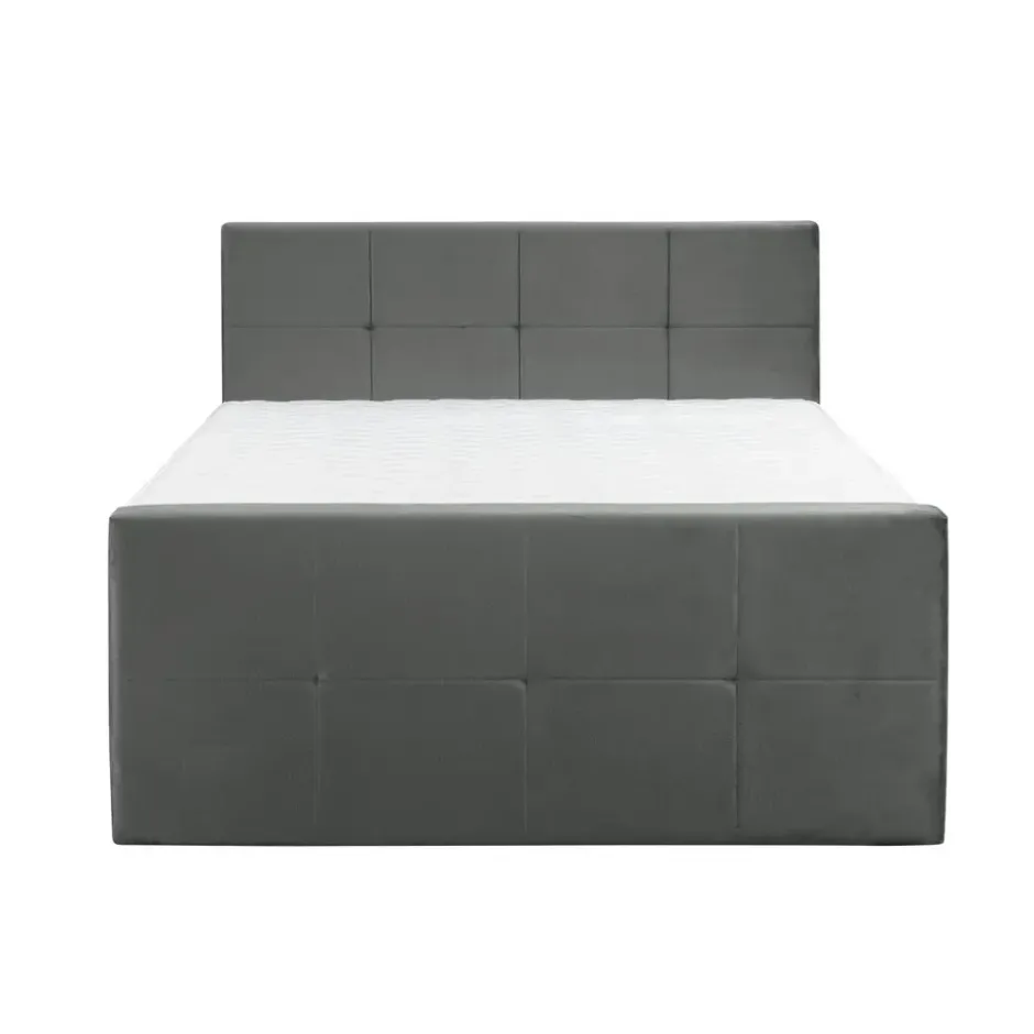 Boxspring met opbergruimte en voetbord Liv geblokt - grijs - 180x200cm