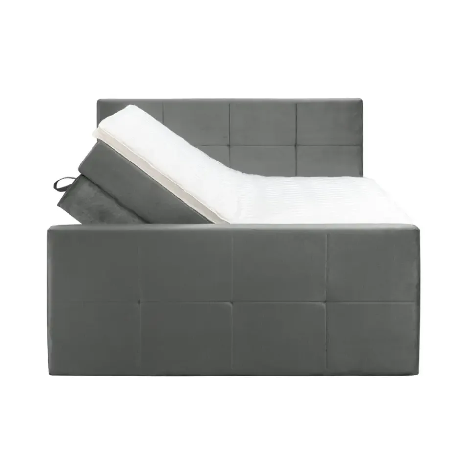 Boxspring met opbergruimte en voetbord Liv geblokt - grijs - 180x200cm