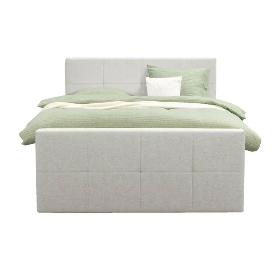 Boxspring met opbergruimte en voetbord Liv geblokt - ecru - 140x200cm