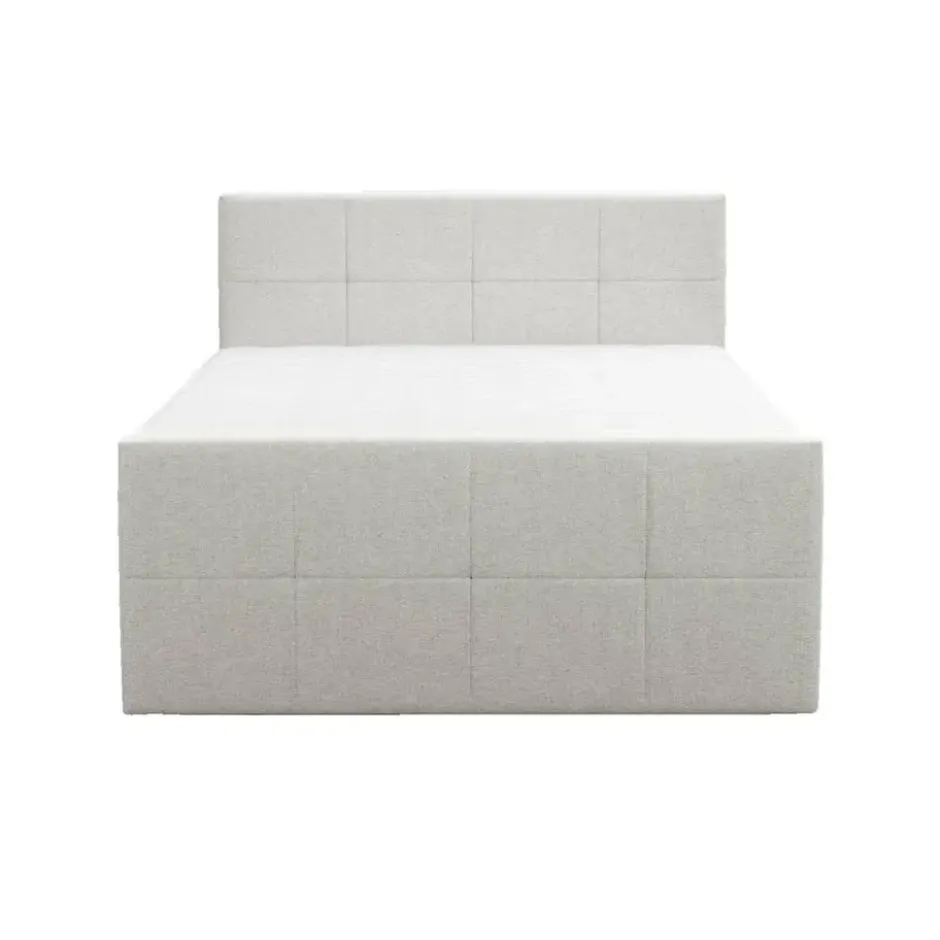 Boxspring met opbergruimte en voetbord Liv geblokt - ecru - 140x200cm