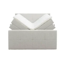 Boxspring met opbergruimte en voetbord Liv geblokt - ecru - 140x200cm