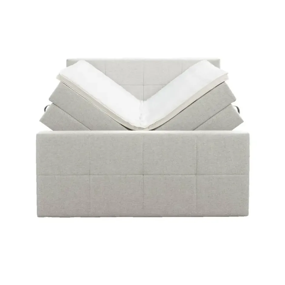 Boxspring met opbergruimte en voetbord Liv geblokt - ecru - 140x200cm