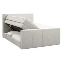 Boxspring met opbergruimte en voetbord Liv geblokt - ecru - 140x200cm