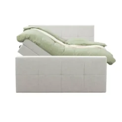 Boxspring met opbergruimte en voetbord Liv geblokt - ecru - 140x200cm