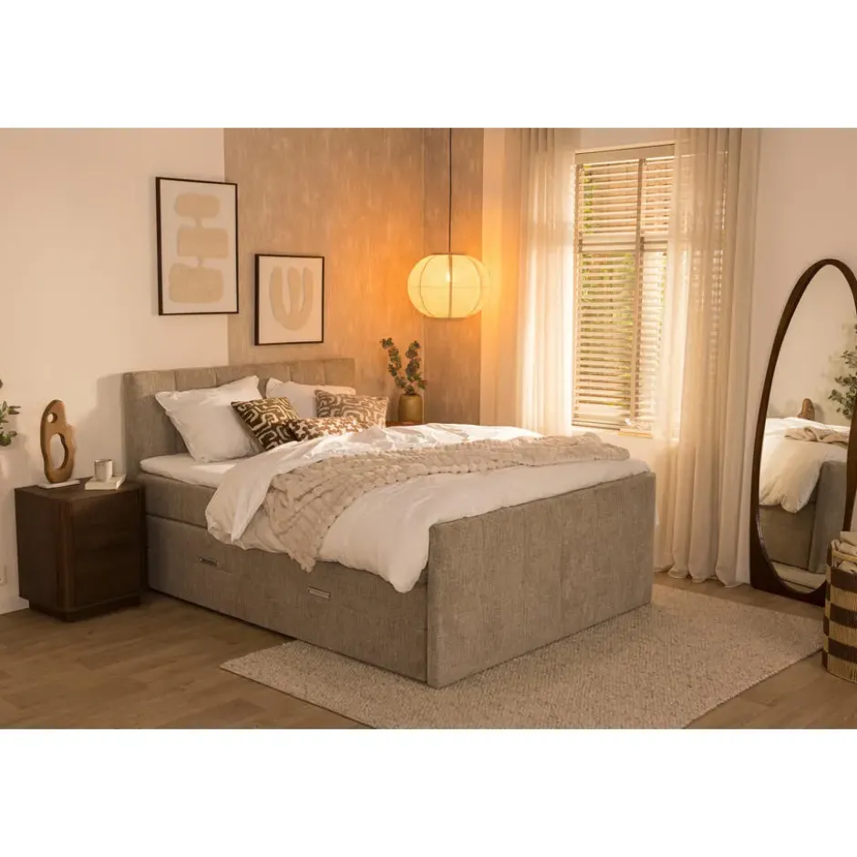 Boxspring met opbergruimte Kanso - taupe - 180x200 cm