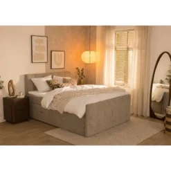 Boxspring met opbergruimte Kanso - taupe - 140x200 cm