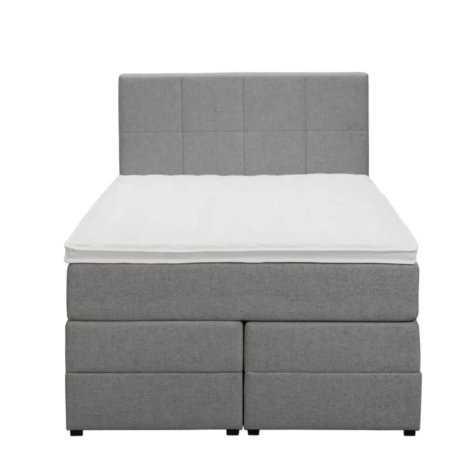 Boxspring met opbergruimte Liv geblokt - lichtgrijs - 120x200 cm