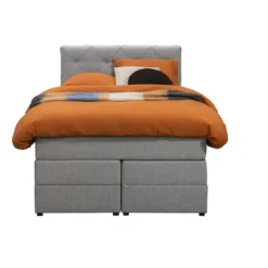 Boxspring met opbergruimte Liv geruit - lichtgrijs - 120x200 cm