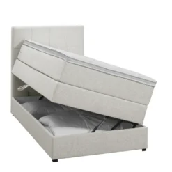 Boxspring met opbergruimte Liv geblokt - ecru - 90x200 cm