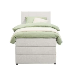 Boxspring met opbergruimte Liv geblokt - ecru - 90x200 cm