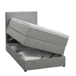 Boxspring met opbergruimte Liv geblokt - lichtgrijs - 90x200 cm