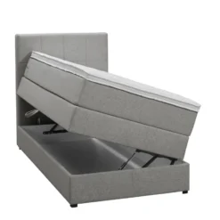 Boxspring met opbergruimte Liv geblokt - lichtgrijs - 90x200 cm