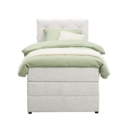 Boxspring met opbergruimte Liv geruit - ecru - 90x200 cm