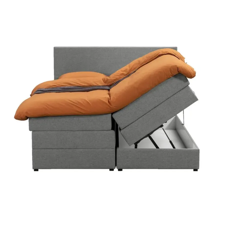 Boxspring met opbergruimte Liv egaal - lichtgrijs - 140x200 cm