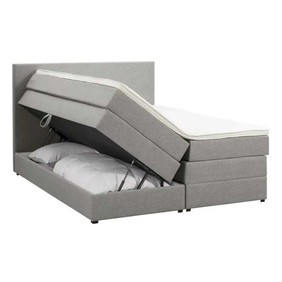 Boxspring met opbergruimte Liv egaal - lichtgrijs - 140x200 cm