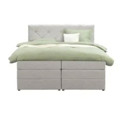 Boxspring met opbergruimte Liv geruit - ecru - 140x200 cm
