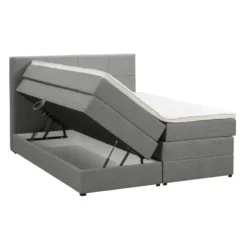 Boxspring met opbergruimte Liv geblokt - lichtgrijs - 160x200 cm