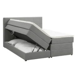 Boxspring met opbergruimte Liv geblokt - lichtgrijs - 160x200 cm