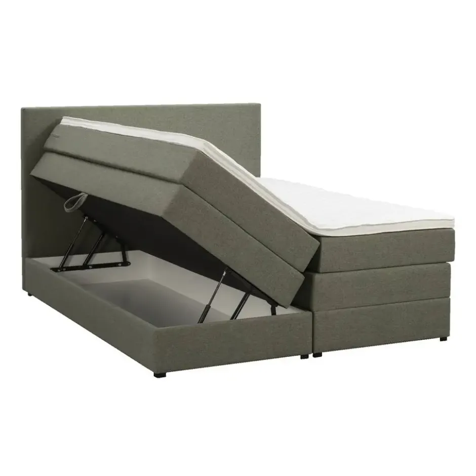 Boxspring met opbergruimte Liv egaal - groen - 140x200 cm
