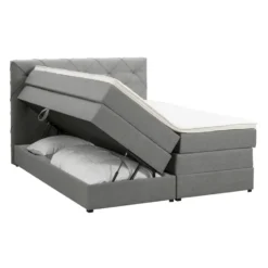 Boxspring met opbergruimte Liv geruit - lichtgrijs - 140x200 cm