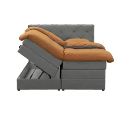 Boxspring met opbergruimte Liv geruit - lichtgrijs - 140x200 cm